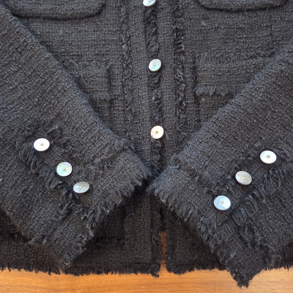 Vintage J.Crew Fringe Tweed Lady Jacket Black Bouclé | Size 6 - Picture 9 of 10